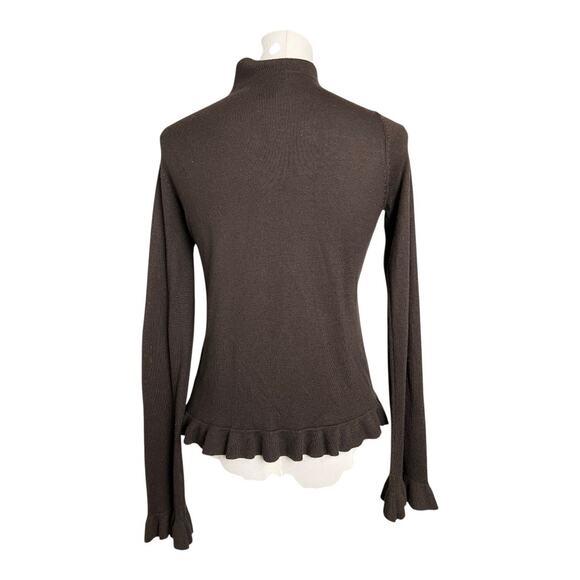 Central Park West brown Ruffled Silk Cashmere Blend Cardigan Open Front Medium - Picture 4 of 6